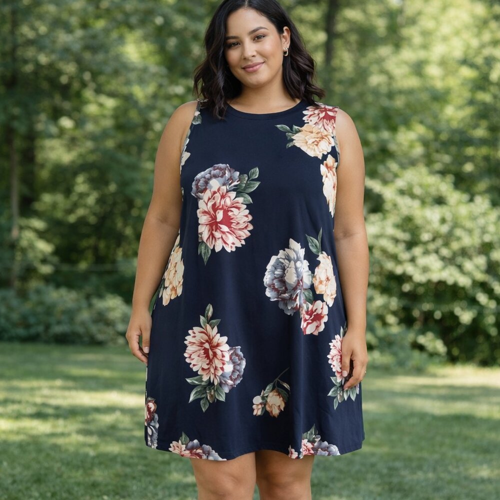Stitch Fix Floral Sleeveless Dress - Navy